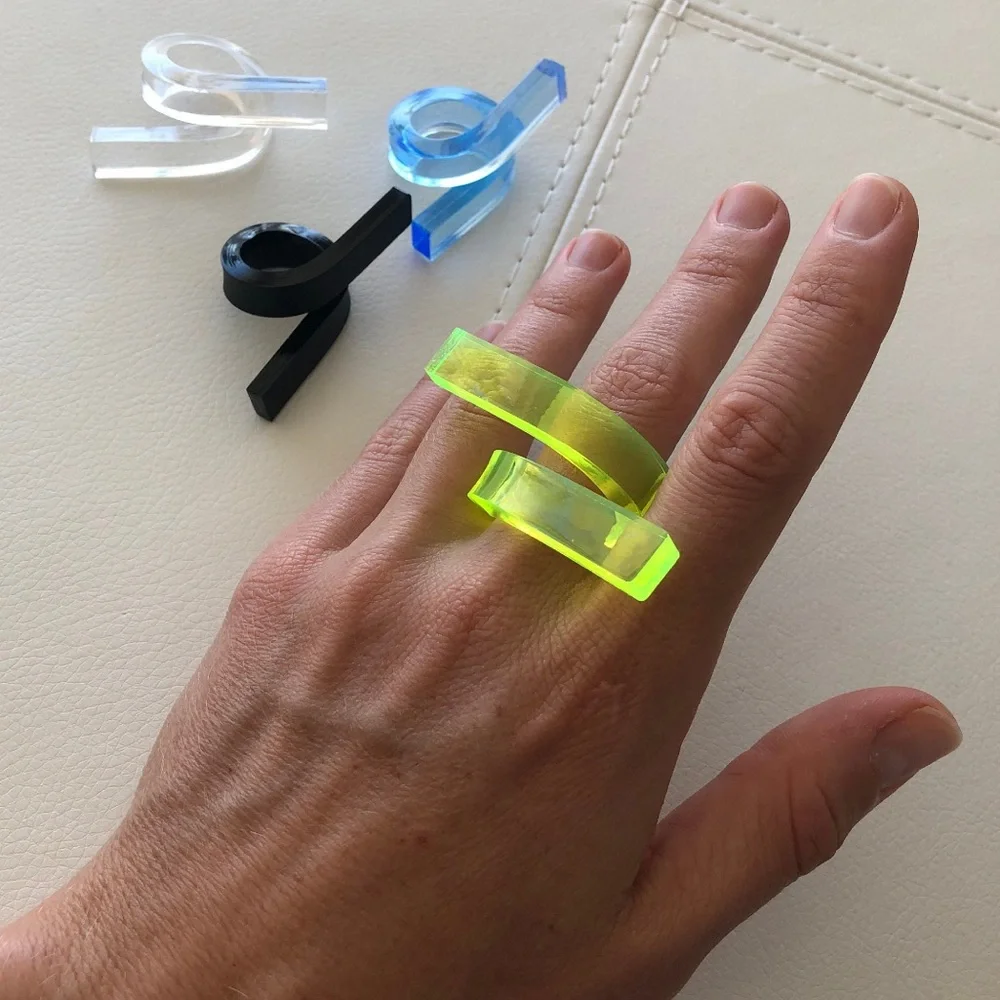 CHOFA Miami Thermas Acrylic Ring – Neon Lime Sculptural Statement Ring Size 7 - Picture 1 of 6